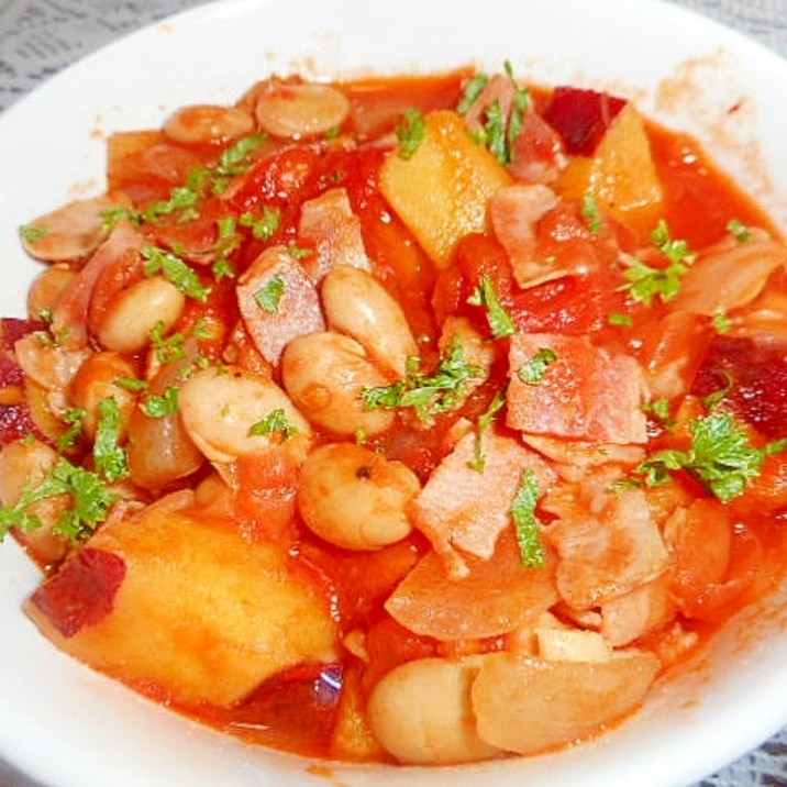 無水鍋で☆大豆とさつま芋のトマト煮☆